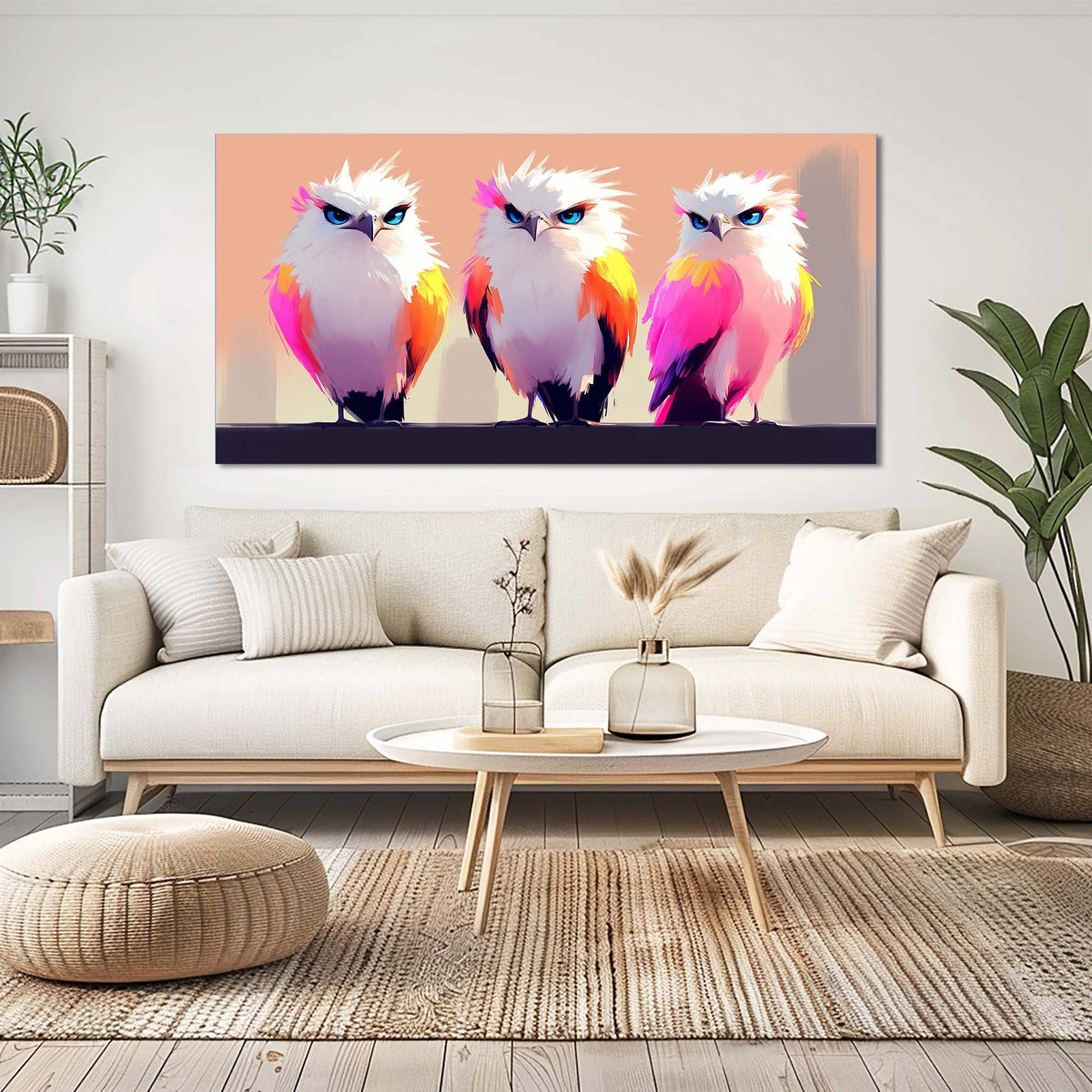 Pink Fantasy Birds Canvas Wall Art for Living Room Prints Artwork Bedroom Office Decor