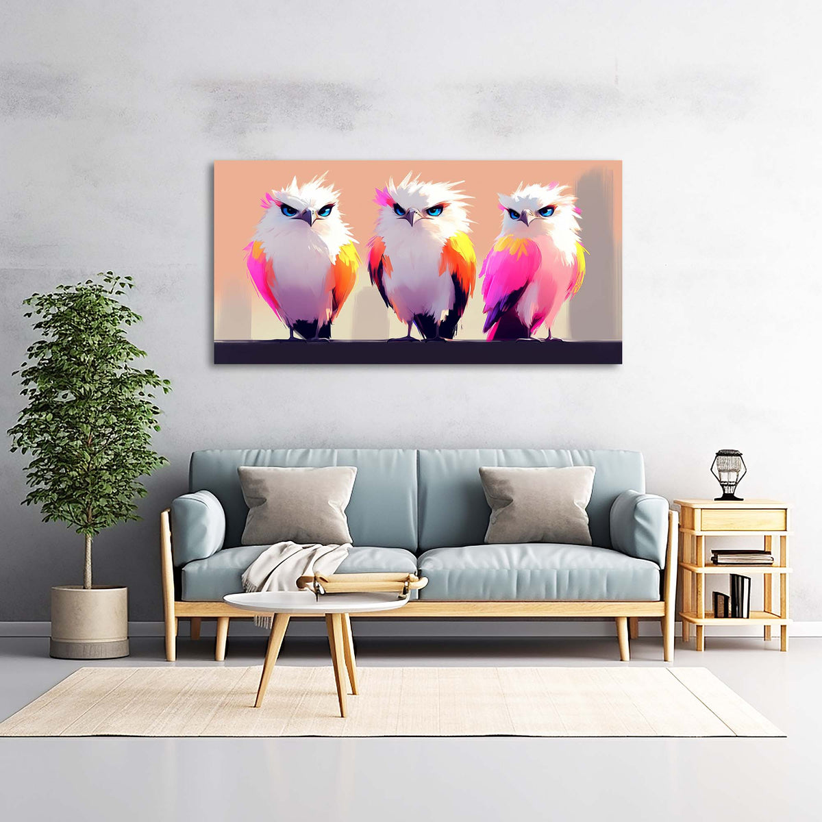Pink Fantasy Birds Canvas Wall Art for Living Room Prints Artwork Bedroom Office Decor