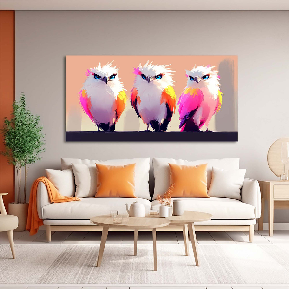 Pink Fantasy Birds Canvas Wall Art for Living Room Prints Artwork Bedroom Office Decor