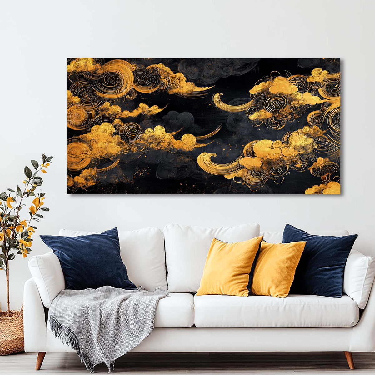 Gold Oriental Abstract Wall Art Canvas Painting Prints Artwor Office Bedroom Living Room Decor