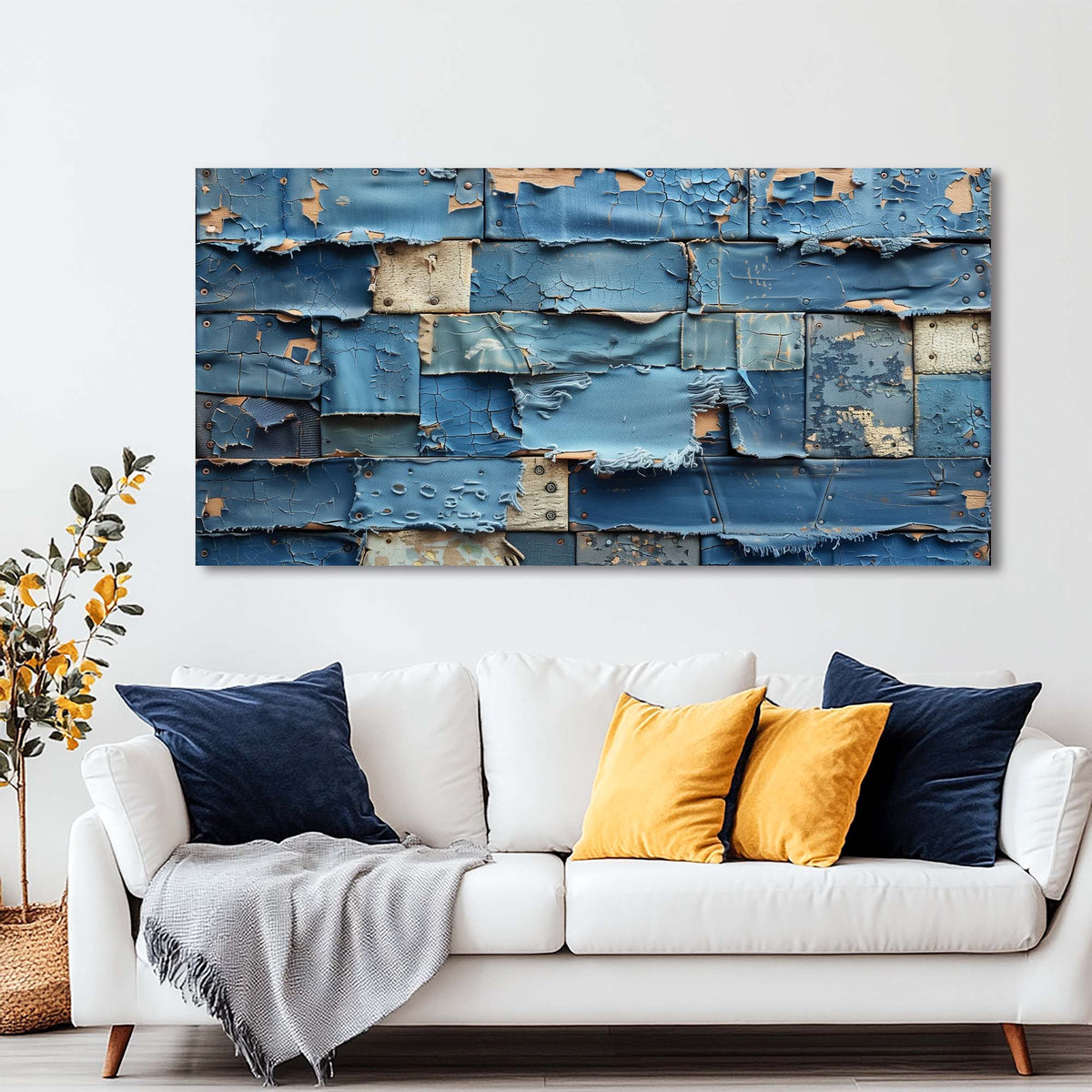 Navy Blue Rustic Vintage Canvas Wall Art for Living Room Prints Artwork Bedroom Office Decor