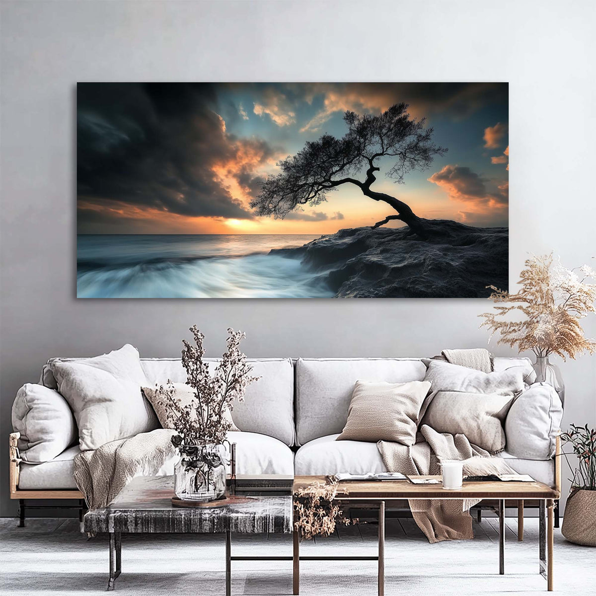 Navy Blue Nature Wall Art for Living Room Canvas Painting Prints Art Deco Artwork Office Bedroom Decor
