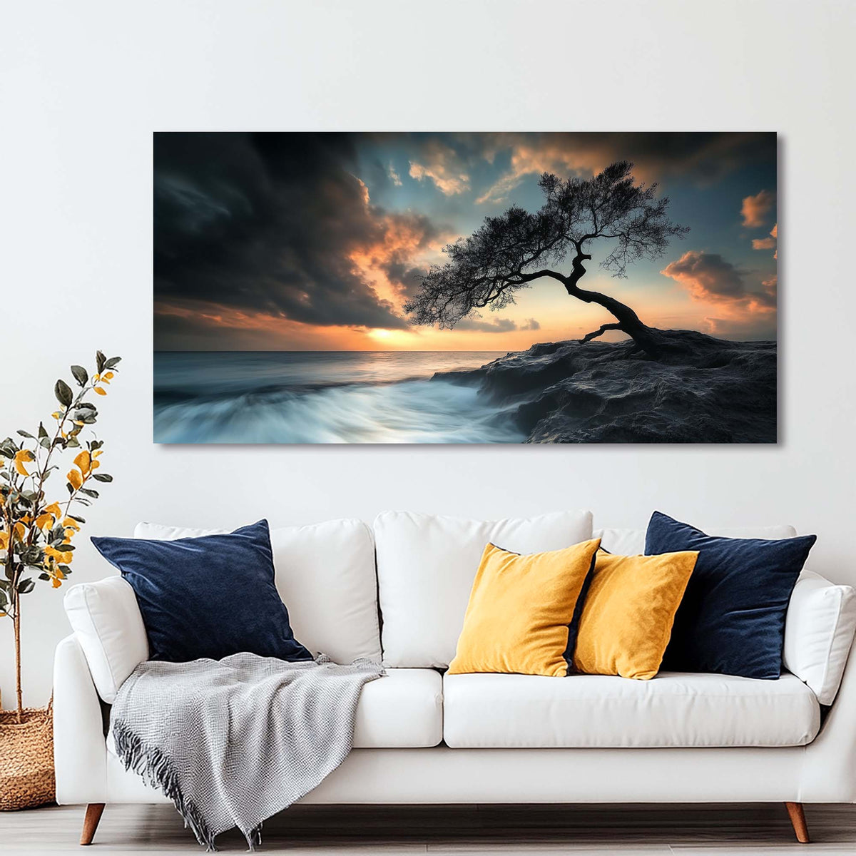Navy Blue Nature Wall Art for Living Room Canvas Painting Prints Art Deco Artwork Office Bedroom Decor