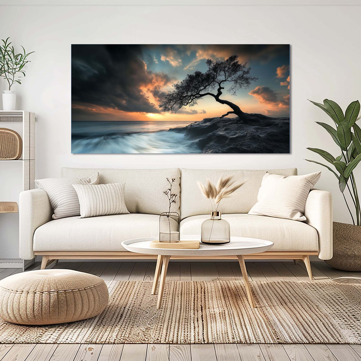 Navy Blue Nature Wall Art for Living Room Canvas Painting Prints Art Deco Artwork Office Bedroom Decor