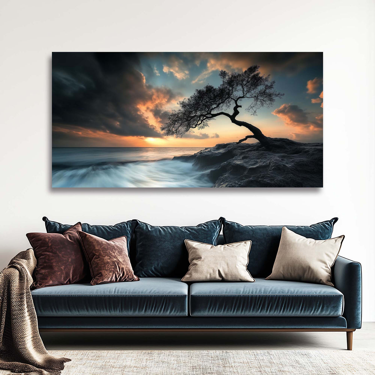 Navy Blue Nature Wall Art for Living Room Canvas Painting Prints Art Deco Artwork Office Bedroom Decor