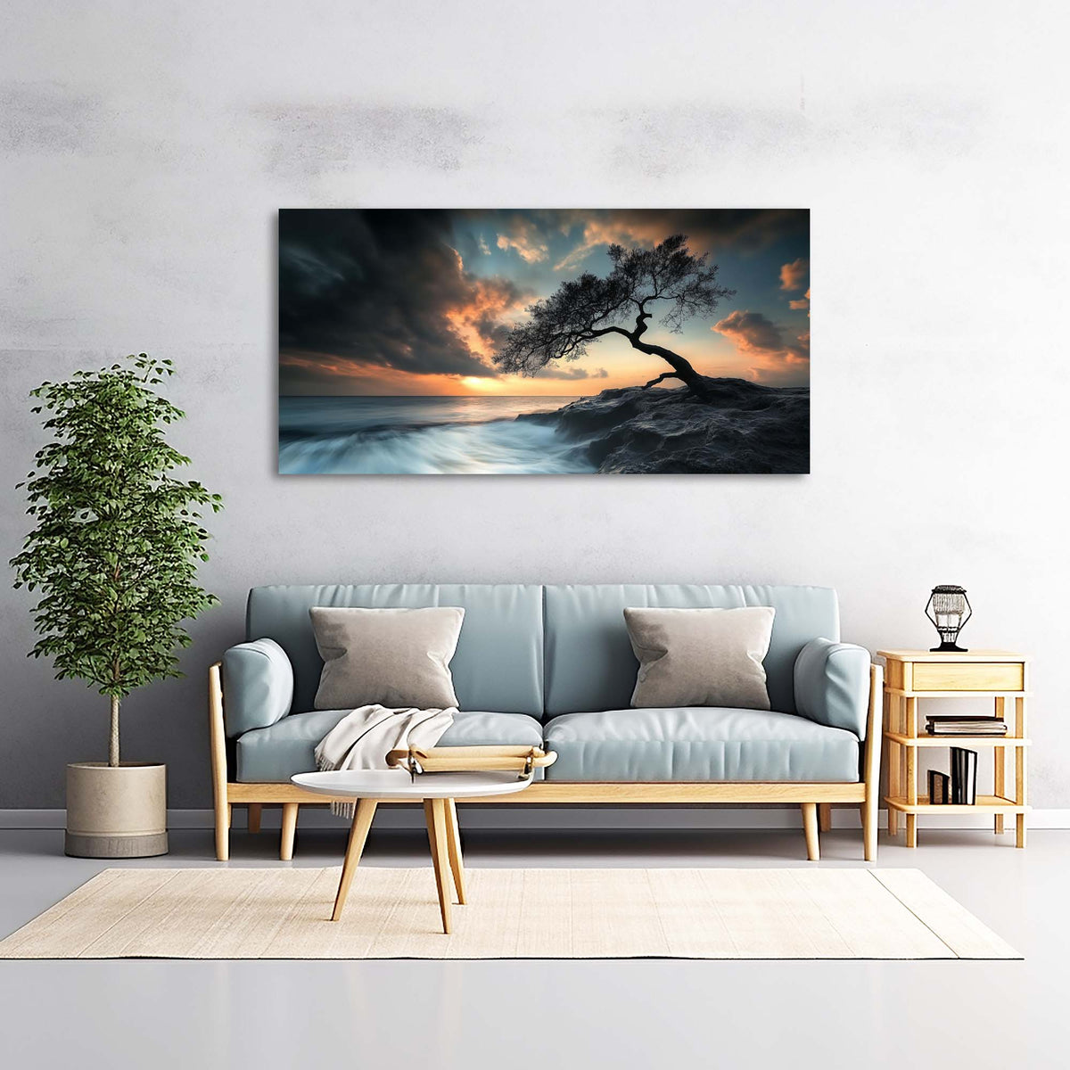 Navy Blue Nature Wall Art for Living Room Canvas Painting Prints Art Deco Artwork Office Bedroom Decor