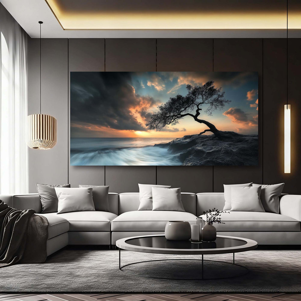 Navy Blue Nature Wall Art for Living Room Canvas Painting Prints Art Deco Artwork Office Bedroom Decor