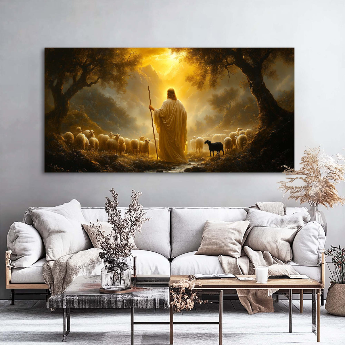 White Fantasy Religious Wall Art Modern Canvas Painting Prints Artwork Office Hallway Bedroom Living Room Decor