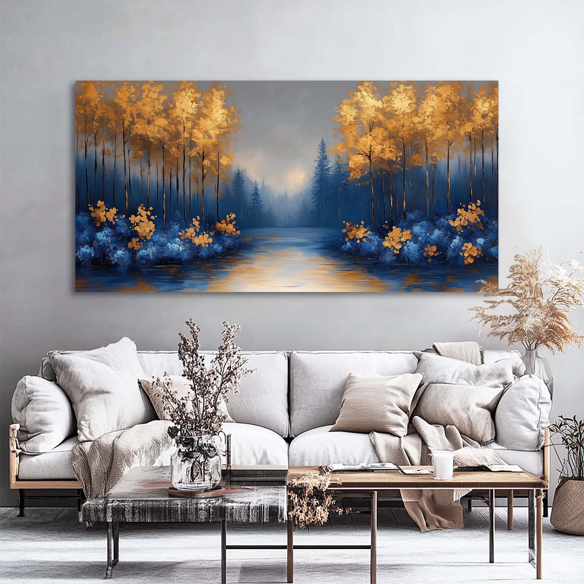 Blue Fantasy Nature Wall Art Modern Canvas Painting Prints Artwork Office Hallway Bedroom Living Room Decor
