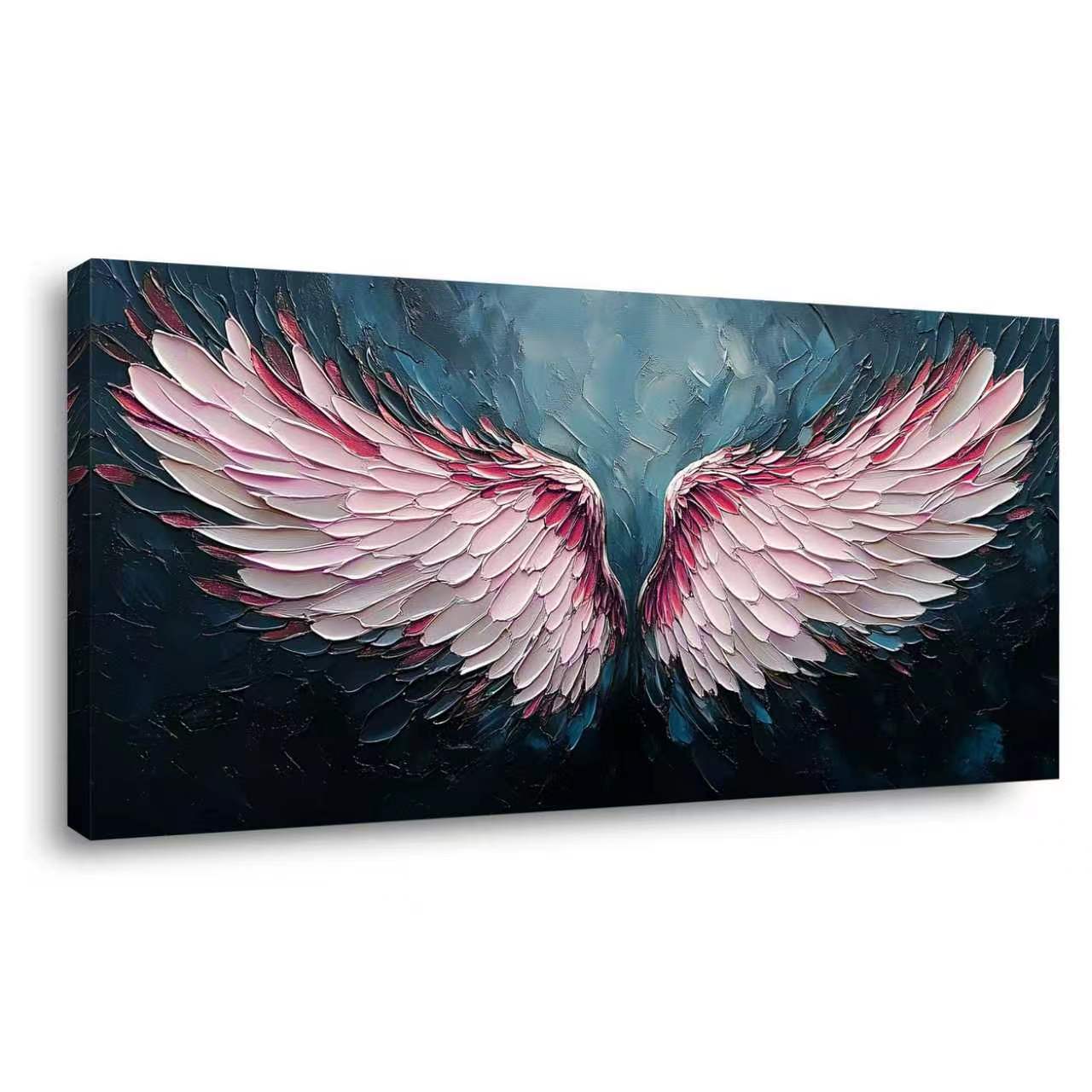Blush Pink Gradient Angel Wings Impasto Canvas Wall Art Modern Abstract Painting for Home Office Decor